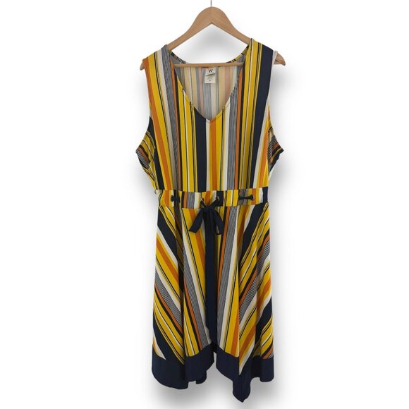 Size 3X 22 24 STRIPED DRAWSTRING WAIST HANDKERCHIEF HEM DRESS Summer Plus Size - Picture 5 of 5